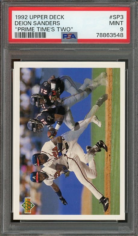 Deion Sanders' 1992 Upper Deck #SP3 "Prime Time's Two" baseball card with a MINT PSA 9 grade