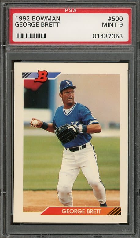 Hall of Famer George Brett's 1992 Bowman #500 baseball card with a MINT PSA 9 grade!- Recently Graded and New PSA Holder