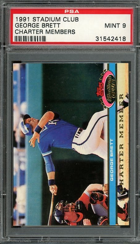 Hall of Famer George Brett's 1991 Topps Stadium Club Charter Members Baseball Card with a MINT PSA 9 grade!