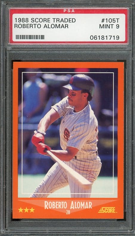 Authentic 1988 Score Traded #105T Roberto Alomar PSA 9 Rookie Baseball Card - Recently Graded & New PSA Holder